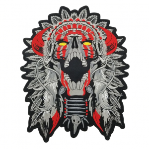 INDIAN LARGE HORNED CHIEF DEATH SKULL Motorcycle Iron On Embroidered Patch For Clothes